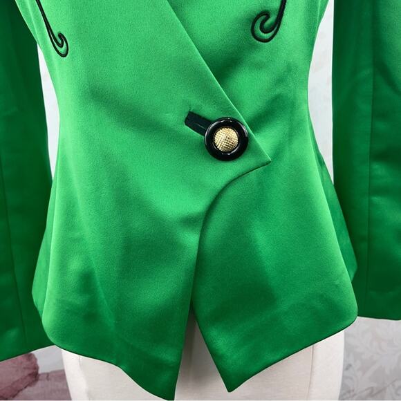 Leslie Fay Collections II Vintage Green Black Jacket Gold and Black Button Retro - Picture 2 of 12